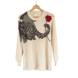 Vintage Krizia Maglia Elephant Trunk Face Flower Rose Angora Wool Blend Sweater